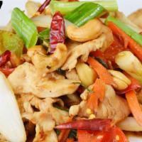Cashew:* · Stir-fried choice of protein with chili paste, bell peppers, carrots, cashew nuts, onions, a...