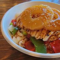 Hawaiian Chicken · Sweet-n-sour sauce with grilled chicken breast, peppers, onions, and pineapples served over ...