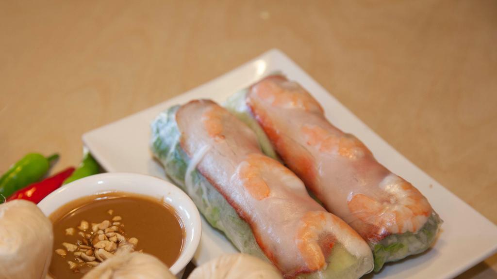 Gói Cuốn / Salad Rolls (2 Rolls Per Order) · Rice paper rolls with bbq pork or shrimp or Vietnamese sausage patty or tofu with vermicelli noodles, bean sprouts, lettuce, and a side of peanut sauce.