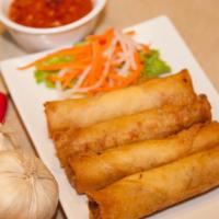 Chả Giò Chay / Vegetarian Egg Rolls · Crispy rolls with taro, onion, carrot, black mushroom, green bean and a side of fish sauce o...