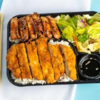 Chicken + Katsu Combo Box · Includes chicken teriyaki and chicken katsu, white rice, drizzle of Joybox's teriyaki sauce ...