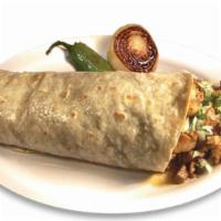 Burrito · Filled with choice of meat, onions, rice, refried beans, cilantro and salsa.