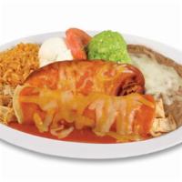 Tamal & Enchilada · Served with rice, beans, sour cream, guacamole, cheese & special sauce.
Enchilada: Choice of...