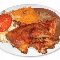 Pollo Asado With 2 Sides · Grilled chicken seasoned with our secret sauce. Side options: rice, beans, salad, fries. Cho...
