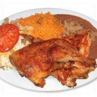 Pollo Asado With 3 Sides · Grilled chicken seasoned with our secret sauce. Side options: rice, beans, salad, fries. Cho...