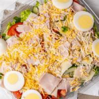 Chef Salad · Ham, Turkey, Cheese, Lettuce, Tomatoes, Cucumbers, and Egg with your choice of dressing