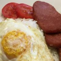 Spamsilog Meal · Served with garlic fried rice and a fried egg. Fried spam.