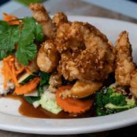 Tamarind Shrimp · Deep fried Shrimp with Tamarind sauce serve with steam mixed veggies