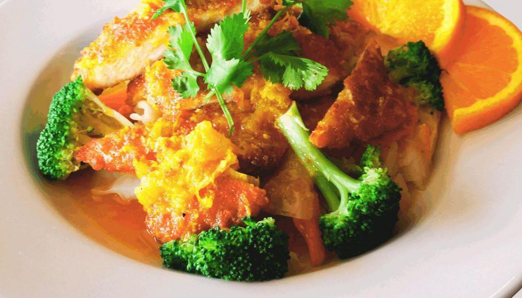 Orange Chicken · Crispy chicken, steam vegetable, sesame orange sauce or Crispy Tofu