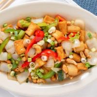 Pad Him Ma Parn · A popular cashew nut stir-fry with onion, pineapple, bell peppers, mushrooms, baby corns.