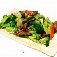 Beef W/ Broccoli · Beef, broccoli, carrots, wok-tossed in a savory brown-garlic sauce. Served w/ a bowl of rice.