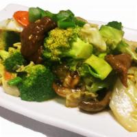 Stir-Fry Vegetables · broccoli, cabbage, bell peppers, carrots, mushrooms & Chinese napa, served w/ a bowl of rice