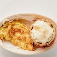 Egg Omlette - Lao Style · Seasoned egg omelette, sprinkled with green onions, served with sweet rice or jasmine.