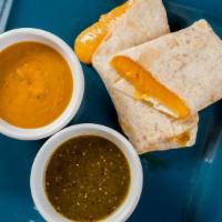 Cheese Please! Burrito · Four cheeses topped with sour cream, salsa, cheese, and spanish rice wrapped in a warm torti...