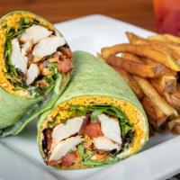 Bbq Wrap · Grilled chicken, cheddar cheese, spring mix, pico de gallo, tortilla strips, ranch dressing ...