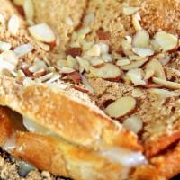 Injeolmi Toast · soybean powder, almond, honey, milk toast, rice cake, maple syrup.