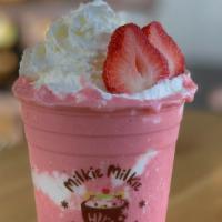 Pink Cloud Smoothie · Strawberry, Whipped cream, candy crunch, milk, strawberry syrup.