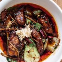 Szechuan Catfish · Wok roasted Catfish , Chinese eggplant, long beans, roasted mushrooms, ginger, chili oil, an...
