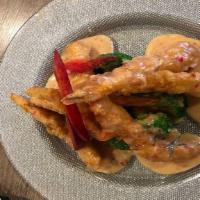 Tempura Shrimp & Shikishi · Deep fried tiger shrimps with seasonal veggies, served with tempura sauce.