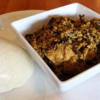 Egusi Soup · Egusi soup with choice of meat. Choice of Rice or Fufu/pounded yam.