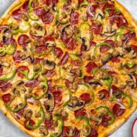 All Loaded Up Pizza · Fresh mushrooms, green peppers, red onions, pepperoni, and fresh mozzarella baked on a hand-...