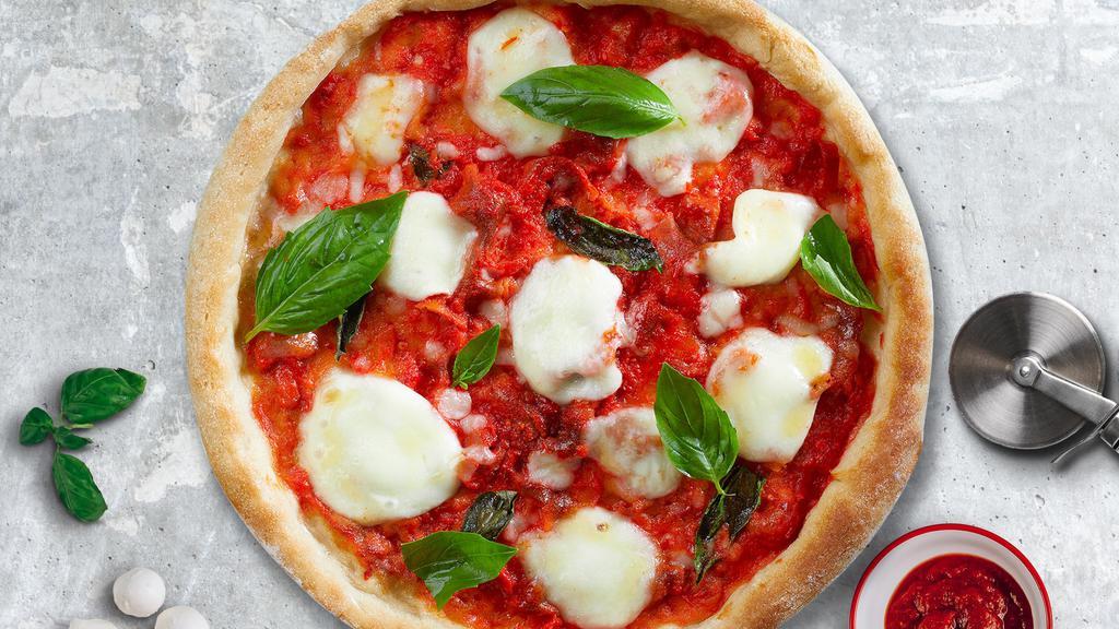 Maybe Margherita Pizza · Mozzarella, fresh tomato sauce, basil, and extra-virgin olive oil baked on a hand-tossed dough. Personal size.
