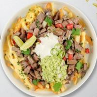 Caliente Asada Fries · (Vegetarian) Sour cream, melted cheese, guacamole, cilantro, grilled onions, grilled jalapen...
