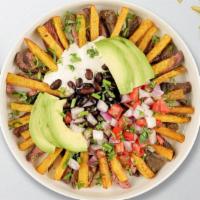 Sweet Mexican Fries · (Vegetarian) Jalapenos, black beans, guacamole, and melted cheese topped on sweet potato fri...