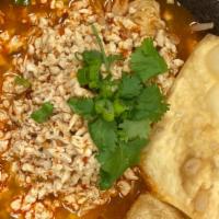 Bamee Tom Yum Noodles Soup
 · Hot and spicy egg noodle soup served with ground chicken, bean sprouts, ground peanuts, gree...