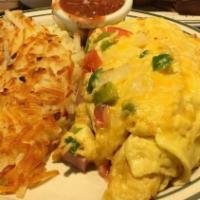 Spanish Omelette · Ham, green peppers, onions, tomatoes and Tillamook cheddar cheese