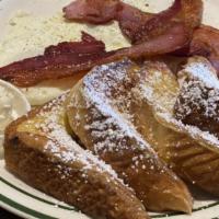 French Toast Special · Two slices sprinkled with powdered sugar. Served with two eggs and choice of two slices of b...