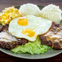 Loco Moco · An island flavor hamburger patties topped with fried egg covered with brown gravy. Served wi...