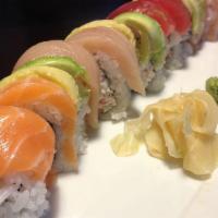 *Rainbow Roll · California roll topped with assorted raw fish & avocado.
