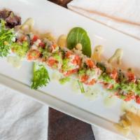 Bruce Lee Roll · Tempura eel, avocado, spicy tuna, 
cilantro, jalapeno wasabi tobiko.