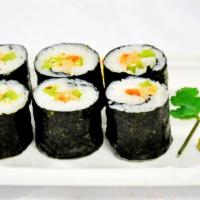Arigato Sushi · Freshly hand-rolled: Rice, pickled carrot & daikon, purple & green cabbage, v-ham, cucumber,...