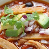 Chicken Tortilla Soup · Gluten-free. Our delicious homemade chicken soup with rice, avocado, pico de gallo, cheese, ...