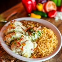 Pollo Poblano · Gluten-free. Chicken breast served over sautéed sliced poblano peppers, mushrooms, and queso...