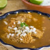 Menudo · Gluten-free. Menudo or pancita is a traditional Mexican soup, made with beef stomach in brot...