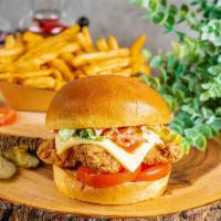 Buffalo Chicken Ranch Burger · Swiss cheese, buffalo sauce, ranch slaw mix, and tomato. Crispy, hand-breaded, whole boneles...