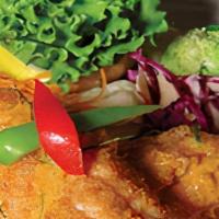 Thai Catfish · Lightly breaded and fried. Served on a bed of thick Panang curry sauce made with coconut mil...