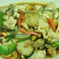 Pad Mamuang Himmapan (Cashew Nuts) · Stir-fried cashews, mushroom, baby corn, onion, and bell peppers with house special mild sau...