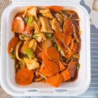 Ginger Delight · Stir fried meat of your choice with ginger, mushrooms, carrots, celery, and green onion in g...