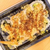 Crunch Shrimp Tempura · Shrimp Tempura, Avocado w/ tempura flake & eel sauce on top