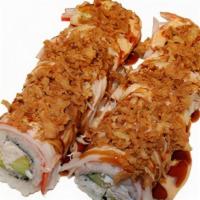 Crunch Roll · Mixed crab, avocado, cucumber and topped with crab stick, spicy mayo, sushi sauce, fried onion