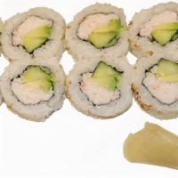 California Roll · Inside: mixed crab, avocado and cucumber Outside: nori sheet, sushi rice and sesame seeds