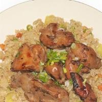 Pineapple Fried Rice With Bbq Chicken · Bbq chicken, egg, pineapple, pea and carrot/green onion