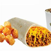 Kids Soft Burrito Meal · A Kids Soft Burrito with a small order of Tater-Fries, rice or beans and a small soft drink,...