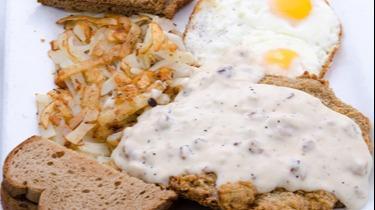 Country Fried Steak & Eggs · Served with Country Gravy & 2 Eggs; served with hash browns * choice of toast