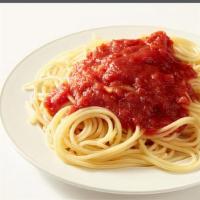 Spagetti · Pasta topped with our homemade tomato sauce. Add meatballs for an additional charge.