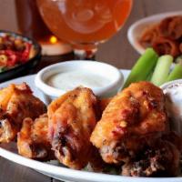 Wings · Seven large wings per order, with a choice of house hot, franks original, beer BBQ or honey ...